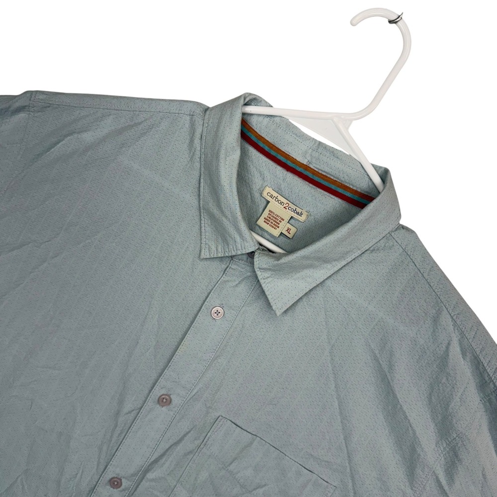 Carbon 2 Cobalt Button Down Shirt Mens XL Blue Short Sleeve Micro Dot Cotton